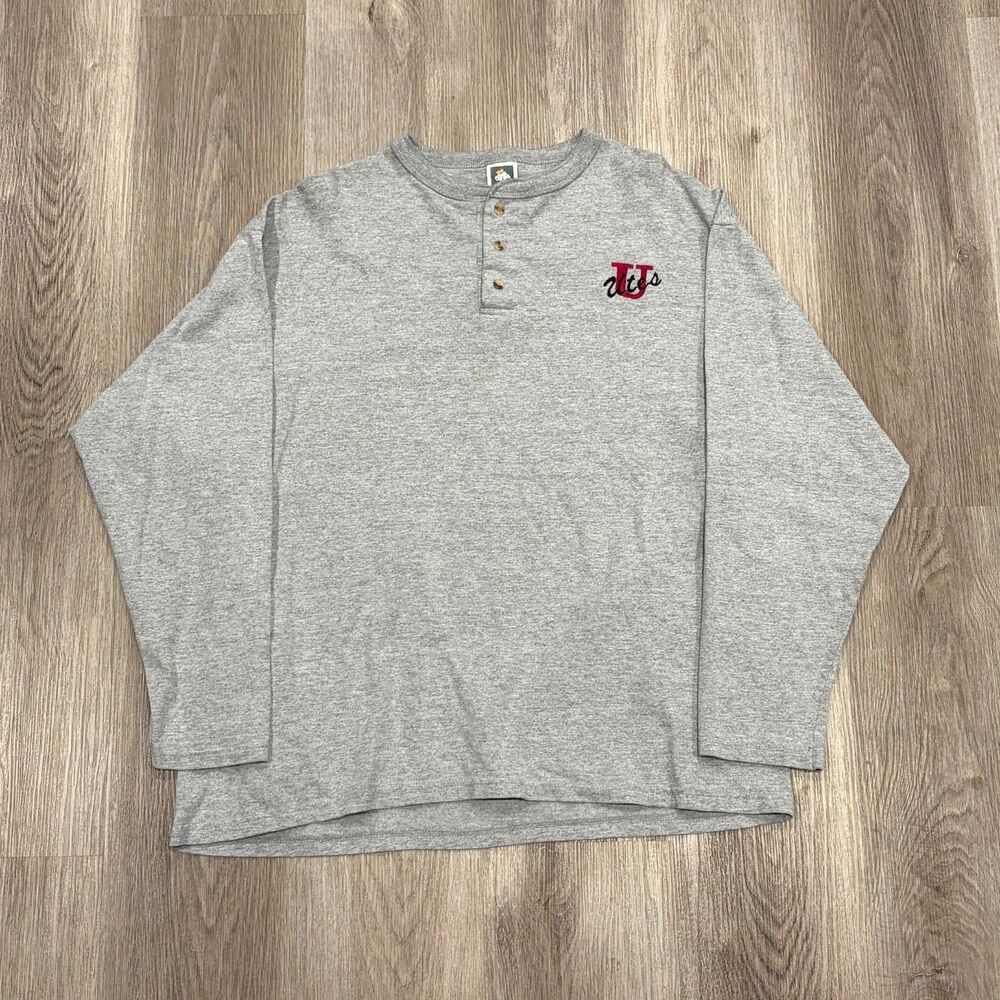 Vintage University of Utah Utes Henley T-Shirt Men's Size XL Light Grey Anvil